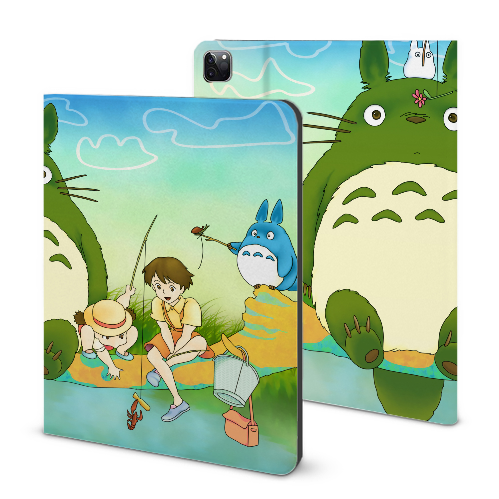 （画像用） となりのトトロ 草壁メイ 草壁サツキ My Neighbor Totoro Satsuki Kusakabe Mei Kusakabe IPad ケース ブック型 PUレザー TPU 耐衝撃 軽量 薄型 ペン収納なし 全面保護 IPad 各モデル対応